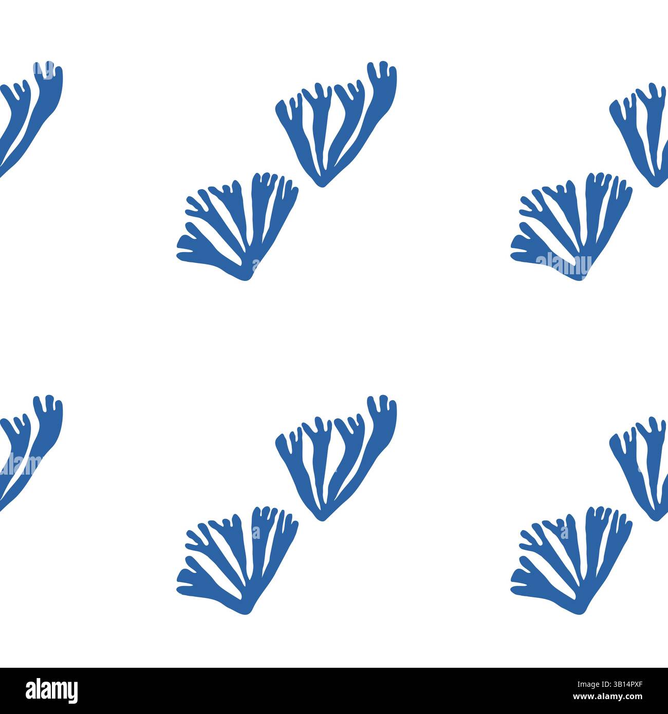 Motif sans couture d'algues sur fond blanc avec des formes bleues d'inspiration marine minimales Illustration de Vecteur