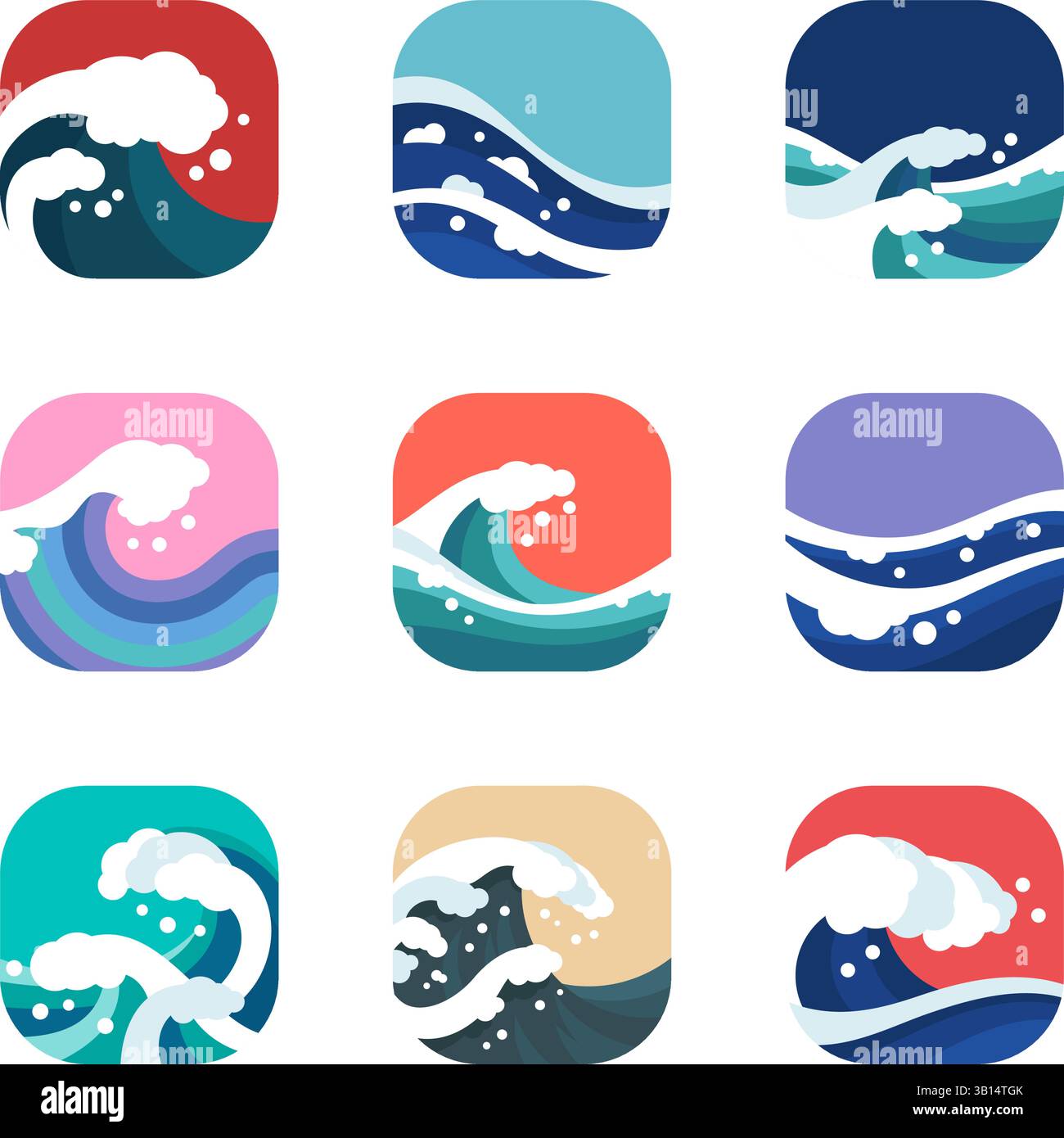 ocean wave flat icon set rectangle crop pour la décoration, le logo, l'impression, l'élément, etc Illustration de Vecteur