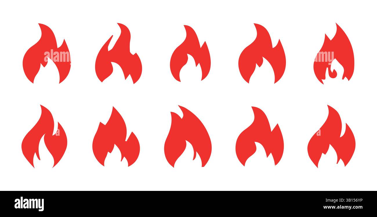 Ensemble d'icônes de feu rouge. Icônes de flamme définies. Logo Red Fire Flame. illustration vectorielle Illustration de Vecteur