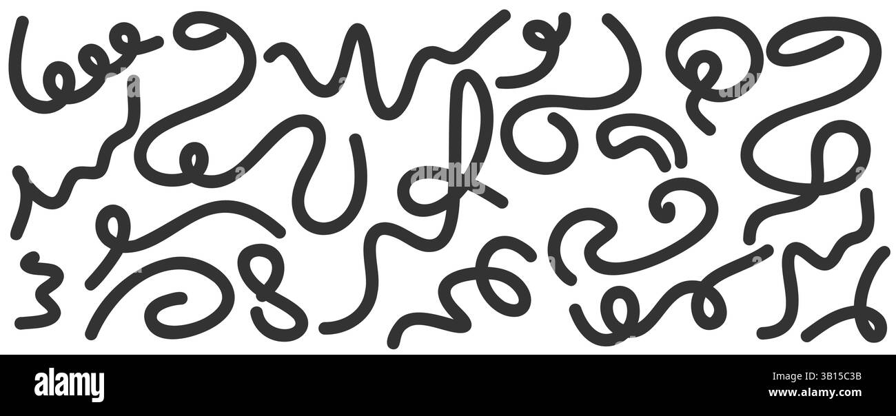 Une collection de lignes noires disposées sur un fond blanc et propre, créant une composition visuelle intrigante qui capte l'attention efficacement Illustration de Vecteur