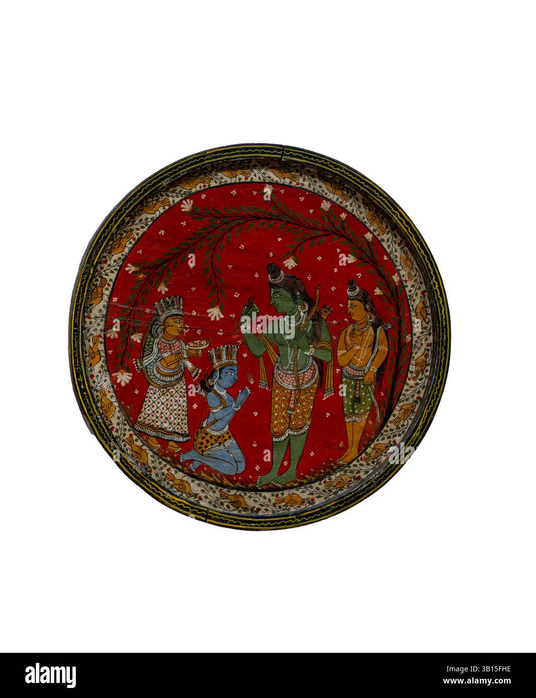 Incertain. Meilleure hypothèse : Ganda Vadh (meurtre du Rhino) histoire du Ramayana. Rama et Lakshman rencontrent le roi et la reine Sabara. Papier-mâché Pattachitra Banque D'Images