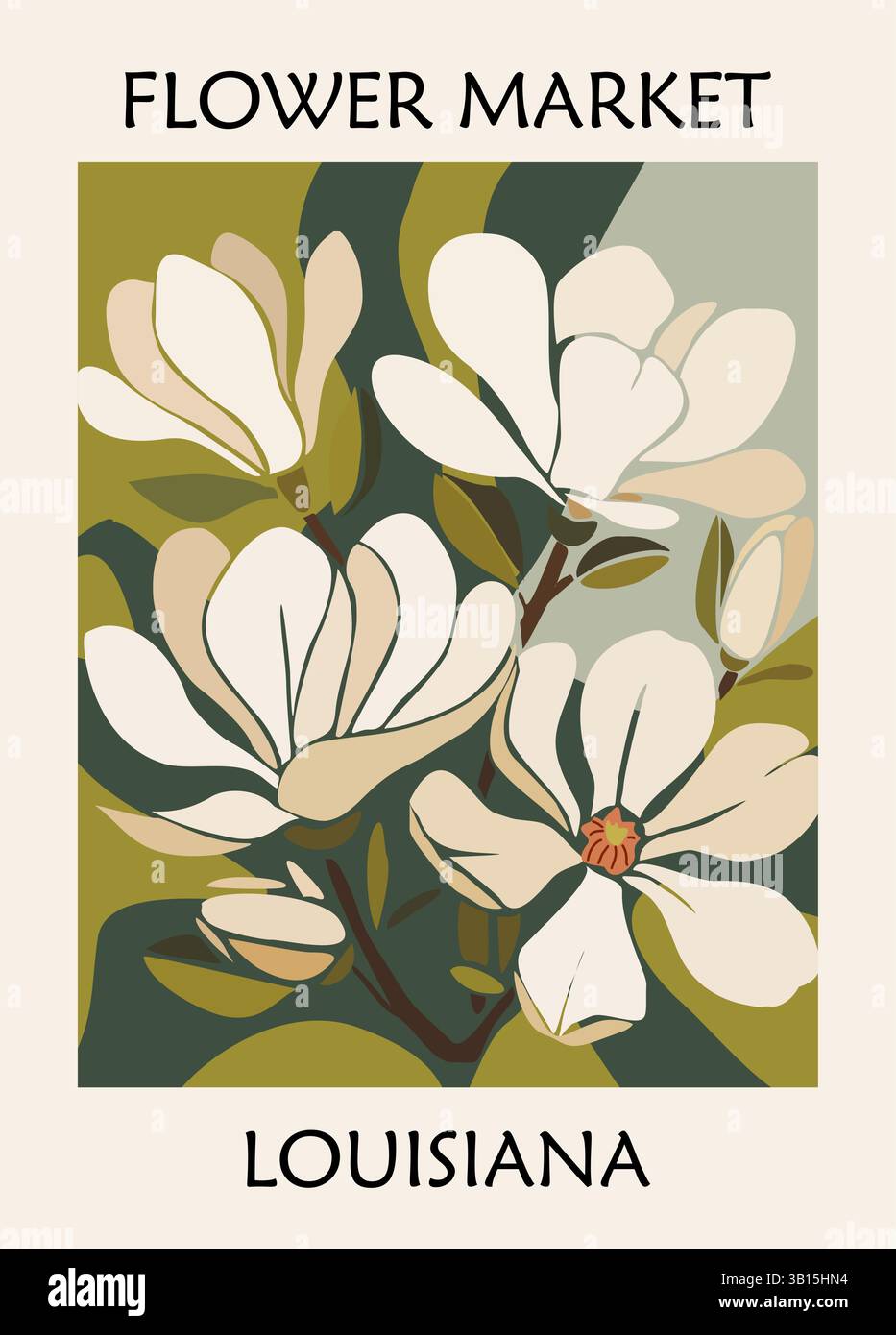 Affiche de marché aux fleurs avec des fleurs de l'État de Louisiane Illustration de Vecteur