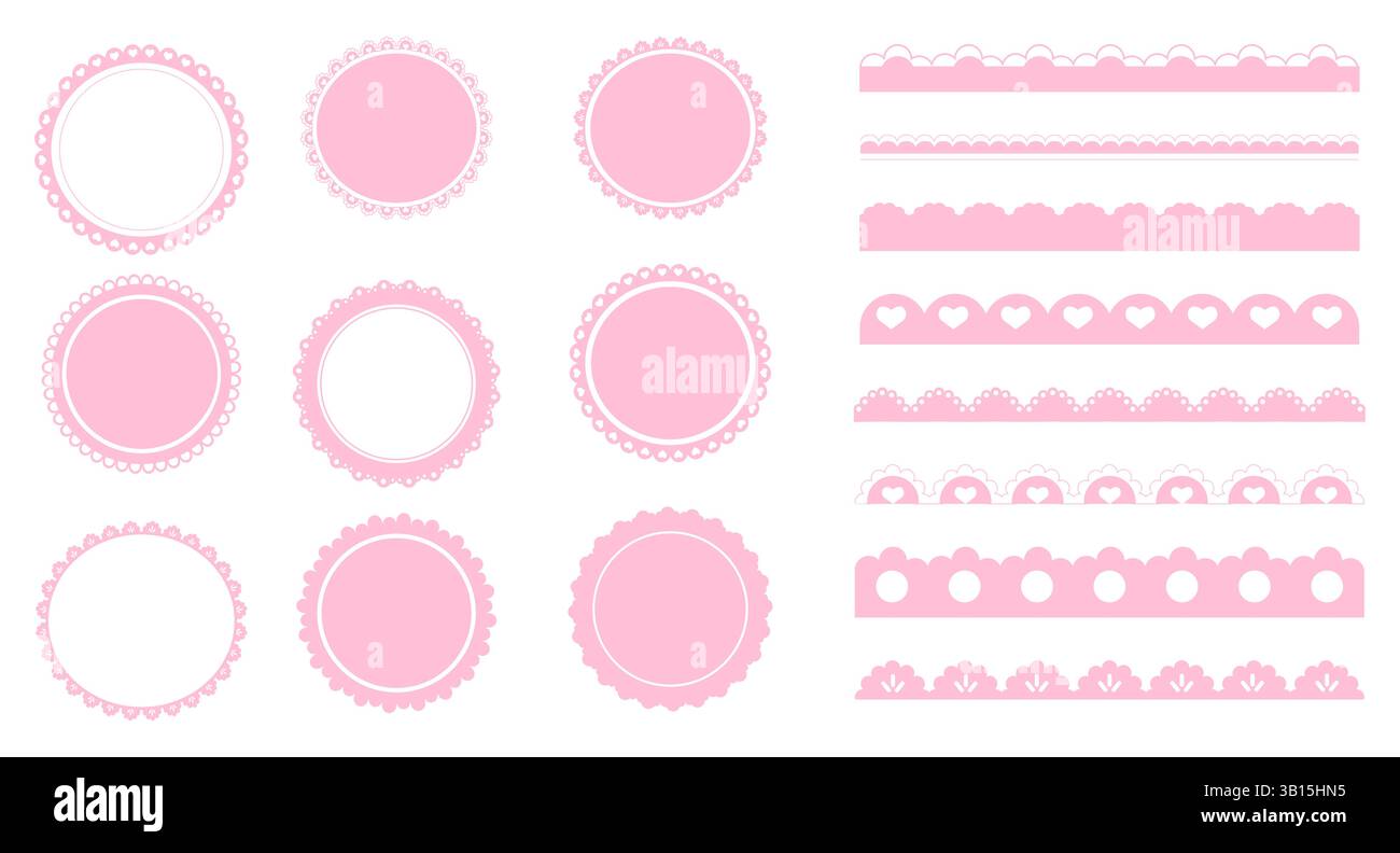 Bordure rose festonnée diviseur mignon simple avec coeur et points ornement décoration de découpe de bord isolé sur fond blanc. . Illustration vectorielle Illustration de Vecteur