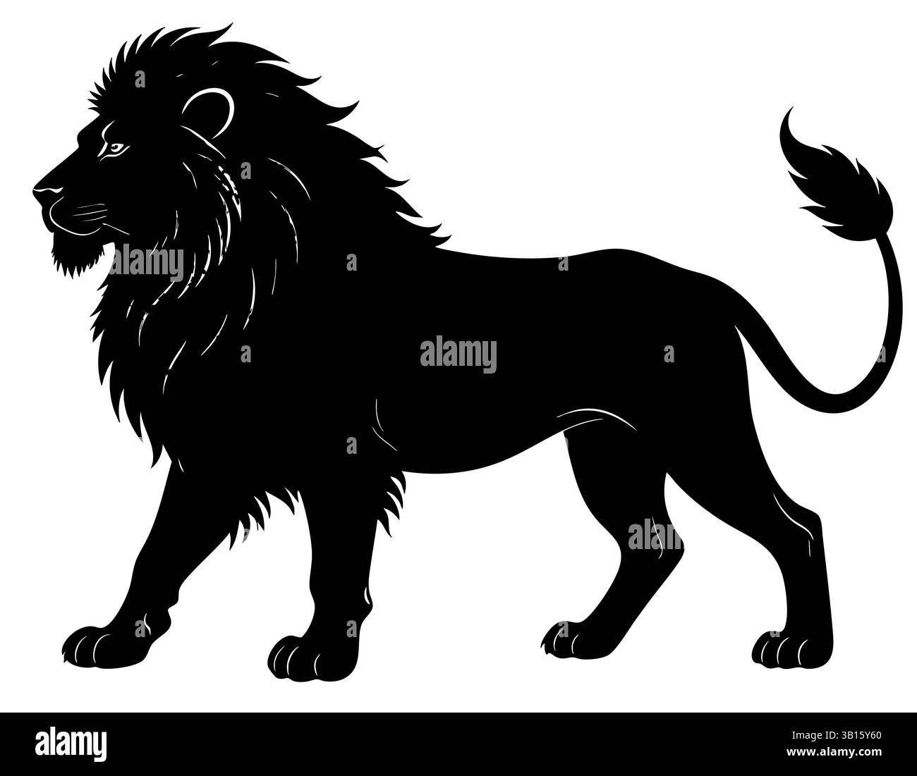 Silhouette d'un lion majestueux avec une crinière pleine, debout et fier - symbolisant la force, le courage, la puissance et la royauté Illustration de Vecteur