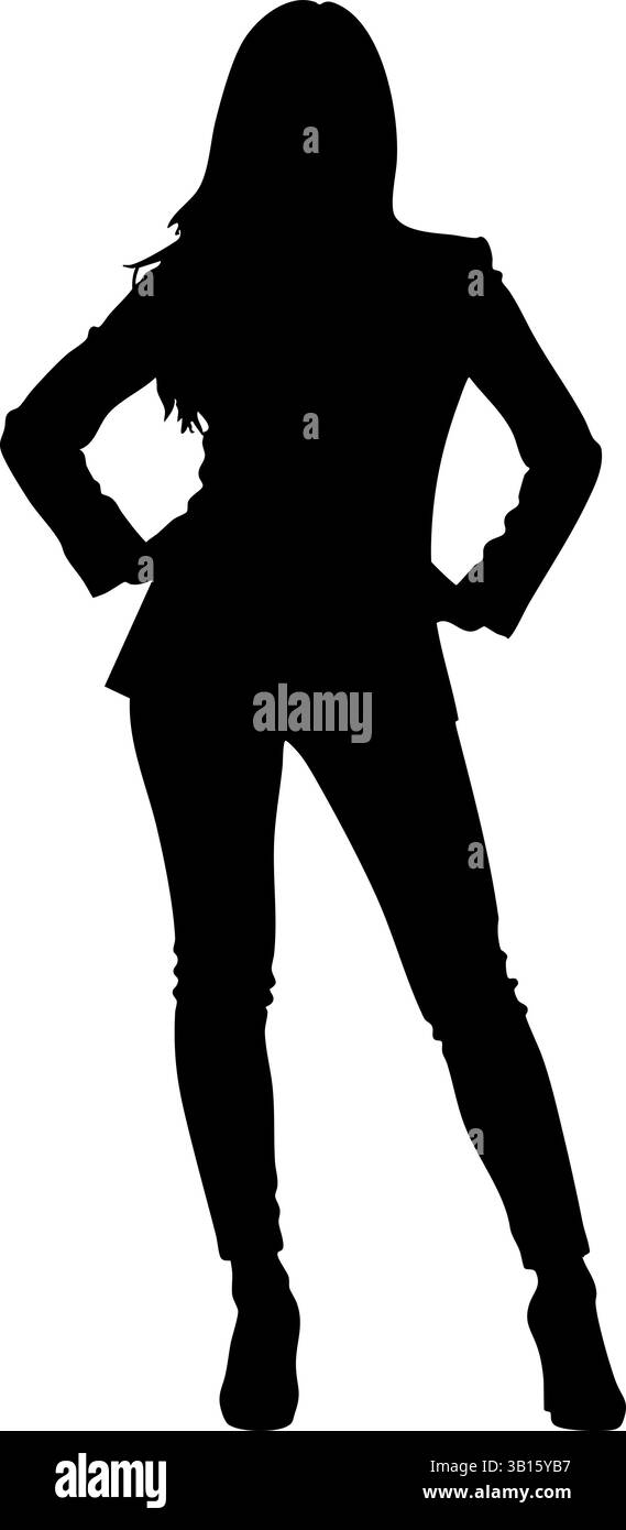 Silhouette d'une femme confiante debout avec les mains sur les hanches, portant des vêtements élégants - symbolisant l'autonomisation, le leadership, la mode et l'indépendance Illustration de Vecteur