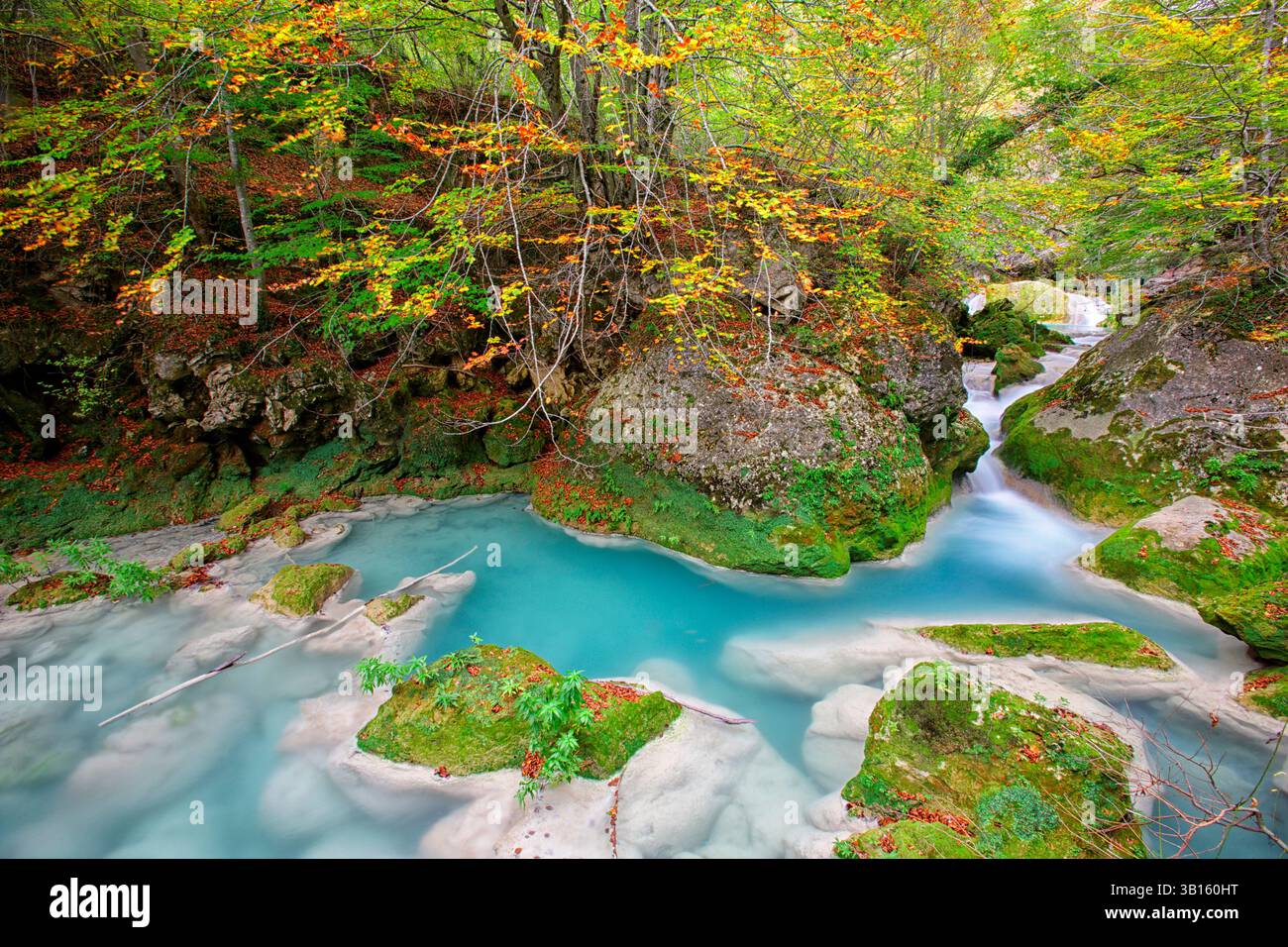 Source de rivière Urederra dans la Sierra de Urbasa. Urbasa et Parc naturel d'Andia Banque D'Images