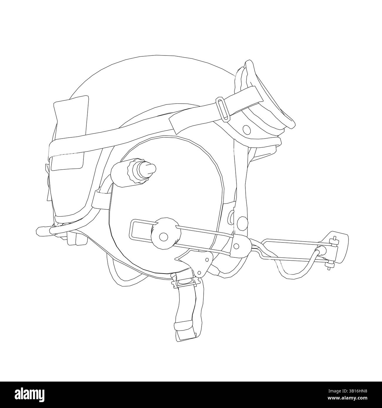 Un casque avec un microphone dessus. Le casque est noir et blanc. Le casque est conçu pour une utilisation dans une situation militaire ou de combat Illustration de Vecteur