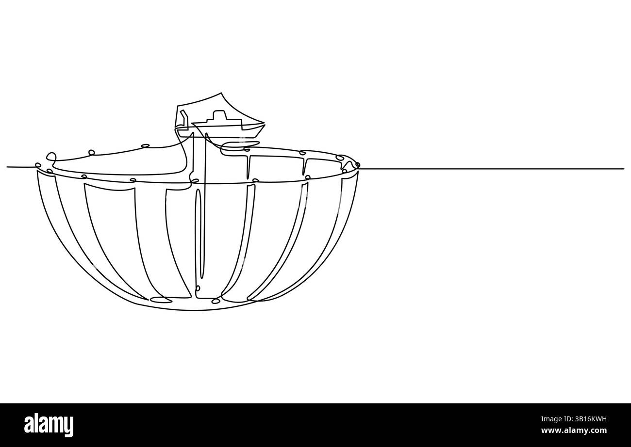 filet de pêche dessin d'une ligne Illustration de Vecteur