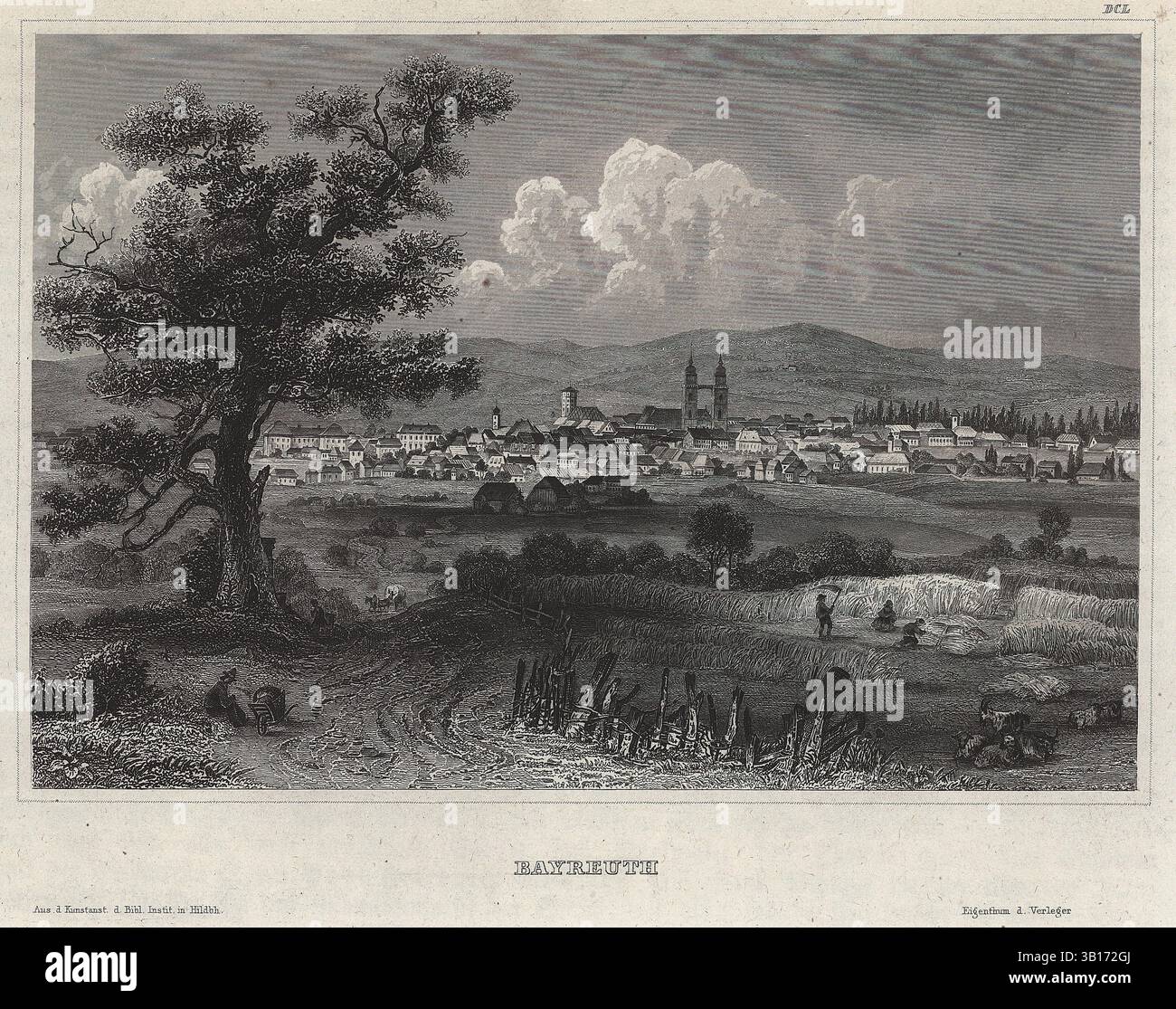 Vue de la ville de Bayreuth, vers 1850, haute-Franconie, Bavière, Allemagne, reproduction d'une période originale, historique, améliorée numériquement Banque D'Images