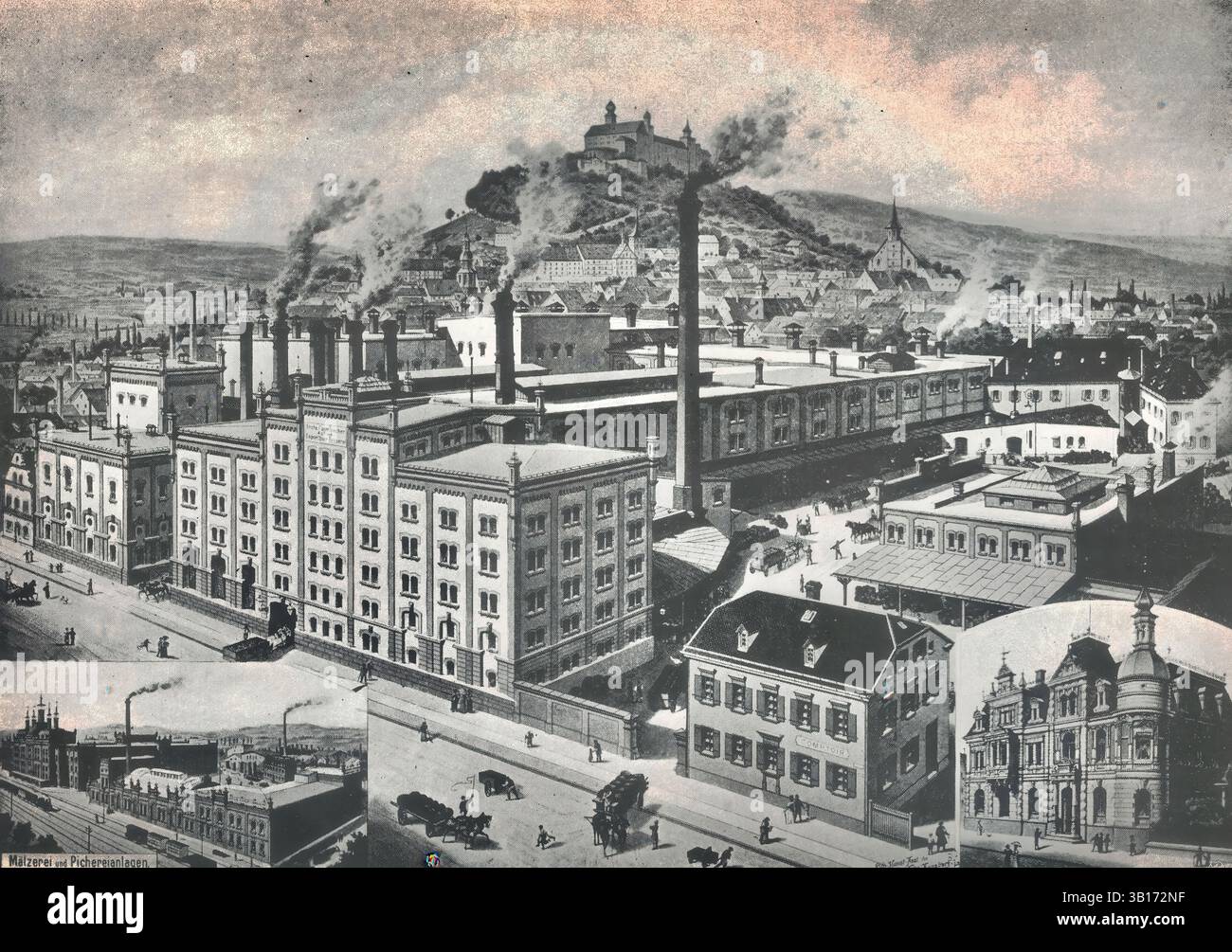Brasserie, vue de la première Kulmbacher Aktienbrauerei de 1900, Kulmbach, haute-Franconie, Bavière, Allemagne, reproduction d'un original de cette époque, historique, amélioré numériquement Banque D'Images