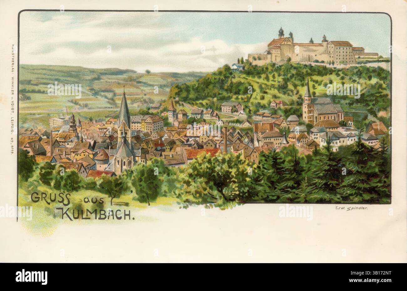 Carte postale de Kulmbach avec le château de Plassenburg, vers 1900, haute-Franconie, Bavière, Allemagne, reproduction d'une période originale, historique, améliorée numériquement Banque D'Images