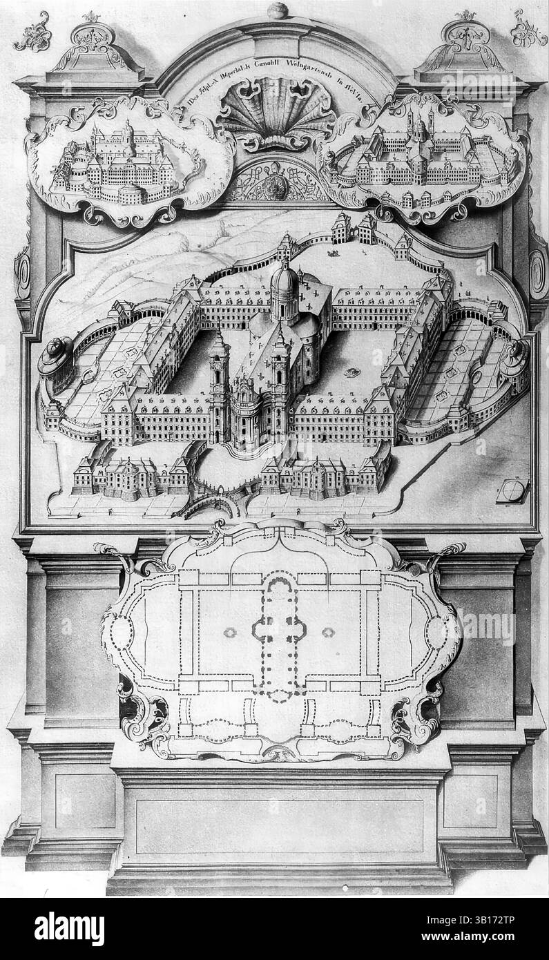 Plan du monastère de Weingarten, 1723, Bade-Württemberg, Allemagne, reproduction d'un modèle de cette époque, historique, amélioré numériquement Banque D'Images