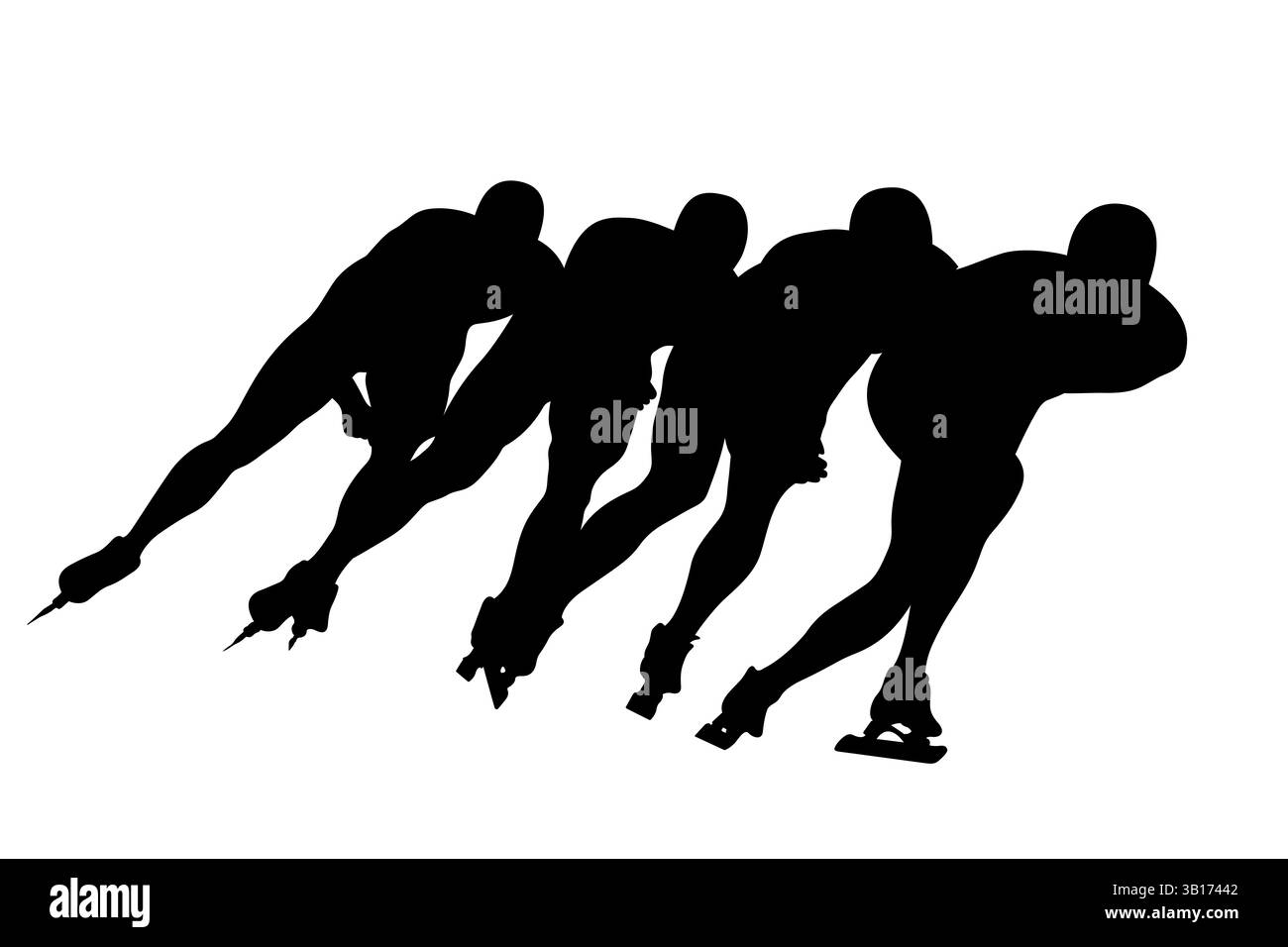 athlète de groupe en compétition de patinage de vitesse, contour noir personne réelle Banque D'Images