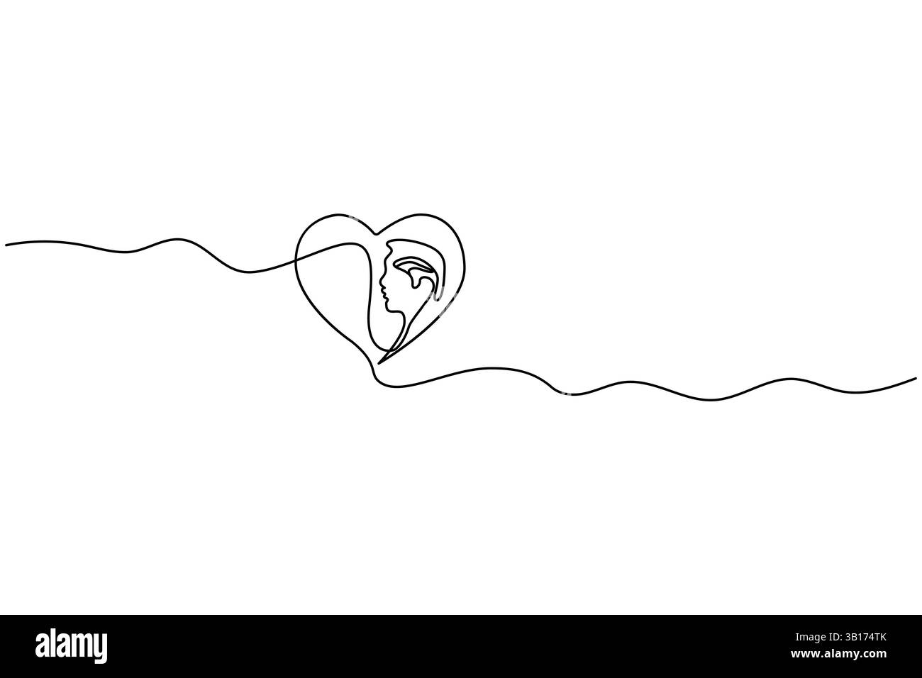 Illustration vectorielle de contour de dessin de ligne simple continue de forme d'amour. Illustration de Vecteur