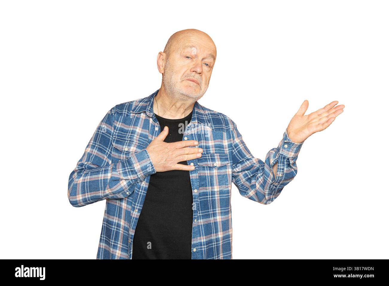 les gestes d'un homme en parlant sur un fond transparent Banque D'Images