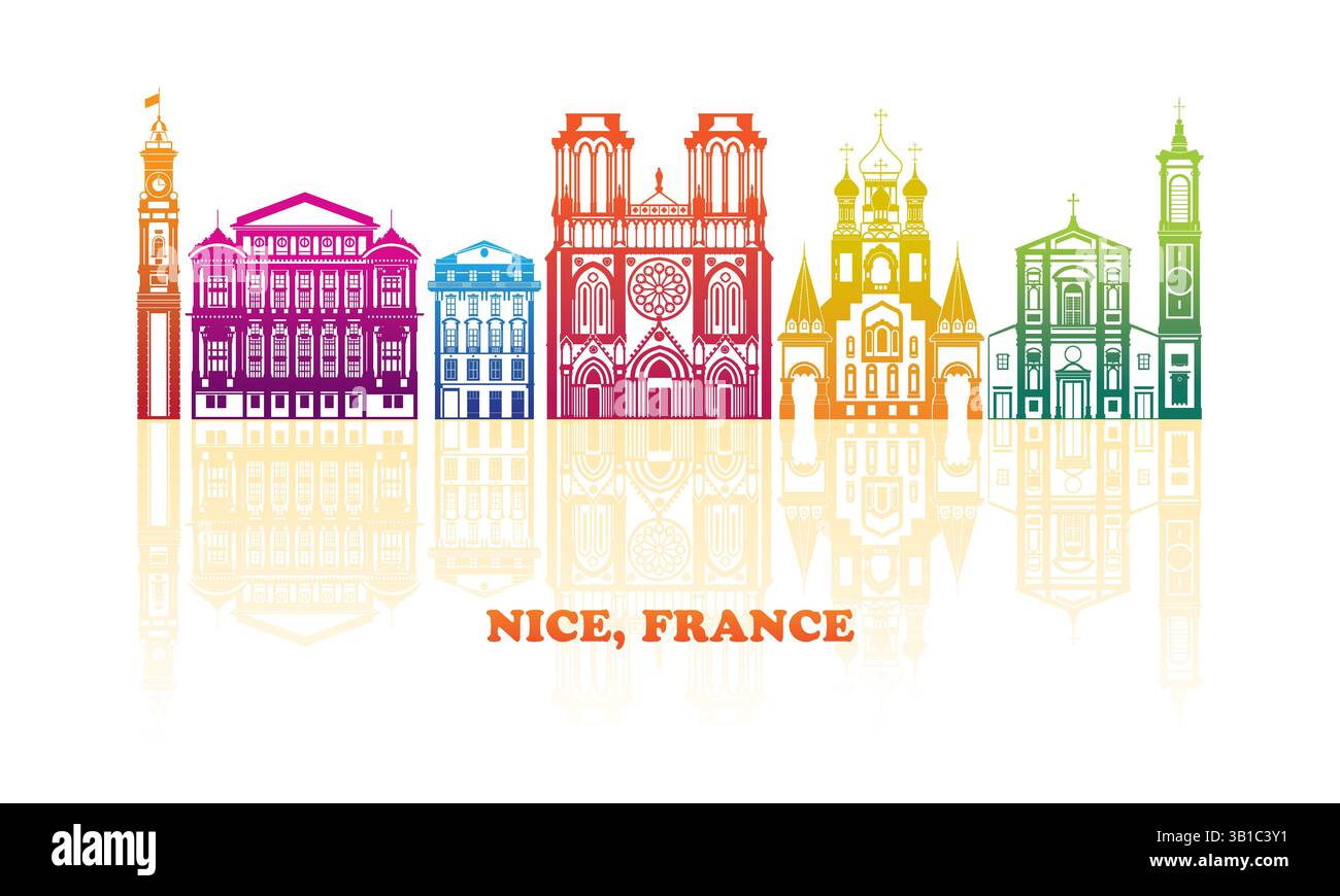 Panorama coloré Skyline de la ville de Nice, France - illustration vectorielle Illustration de Vecteur