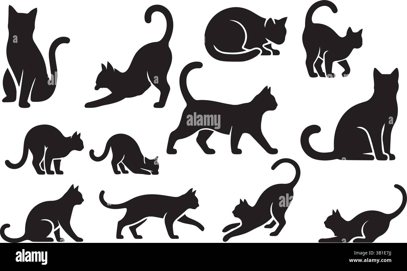 Illustrations félines ludiques uniques Cat silhouettes pour l'art et le design Illustration de Vecteur