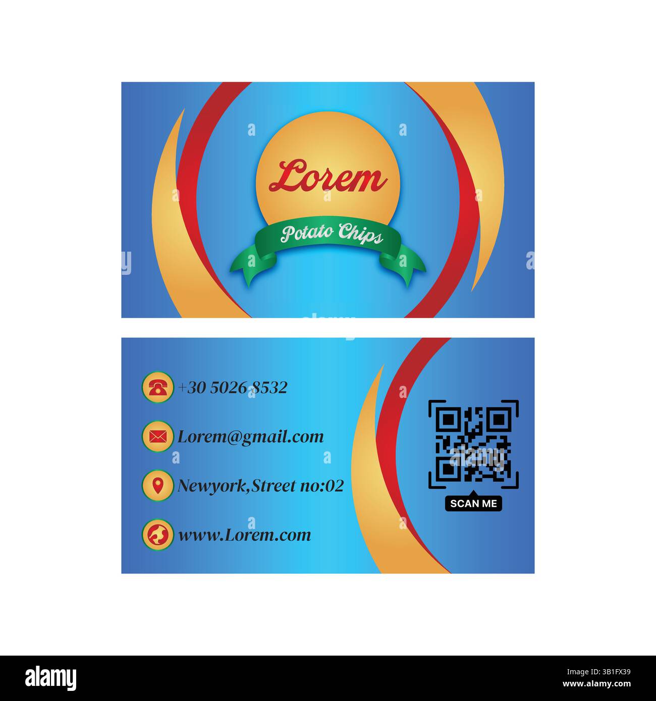 Conception moderne de carte de visite de chips de pomme de terre - modèle de marque créative avec code QR pour les entreprises de snack Illustration de Vecteur