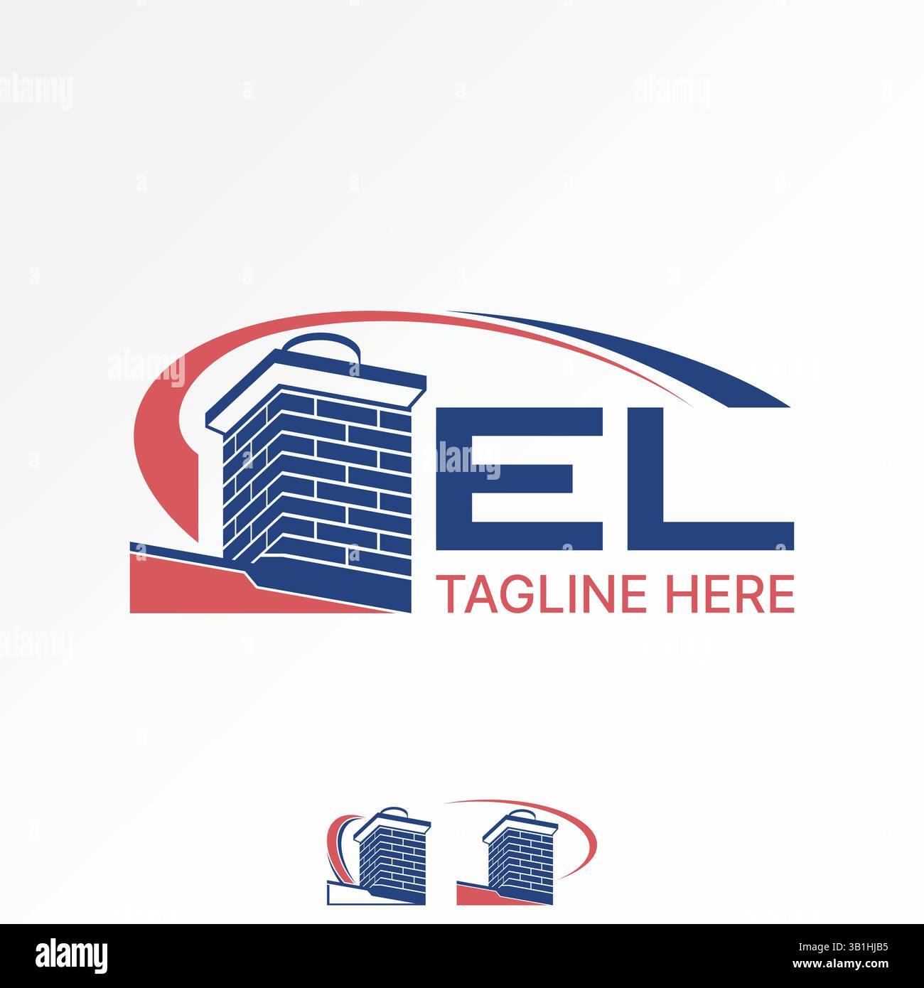 Conception de logo concept graphique créatif premium vecteur image stock supérieure brique de cheminée et Swoosh fumée chauffage mur extérieur évent de cheminée propriété de tuyau d'incendie Illustration de Vecteur