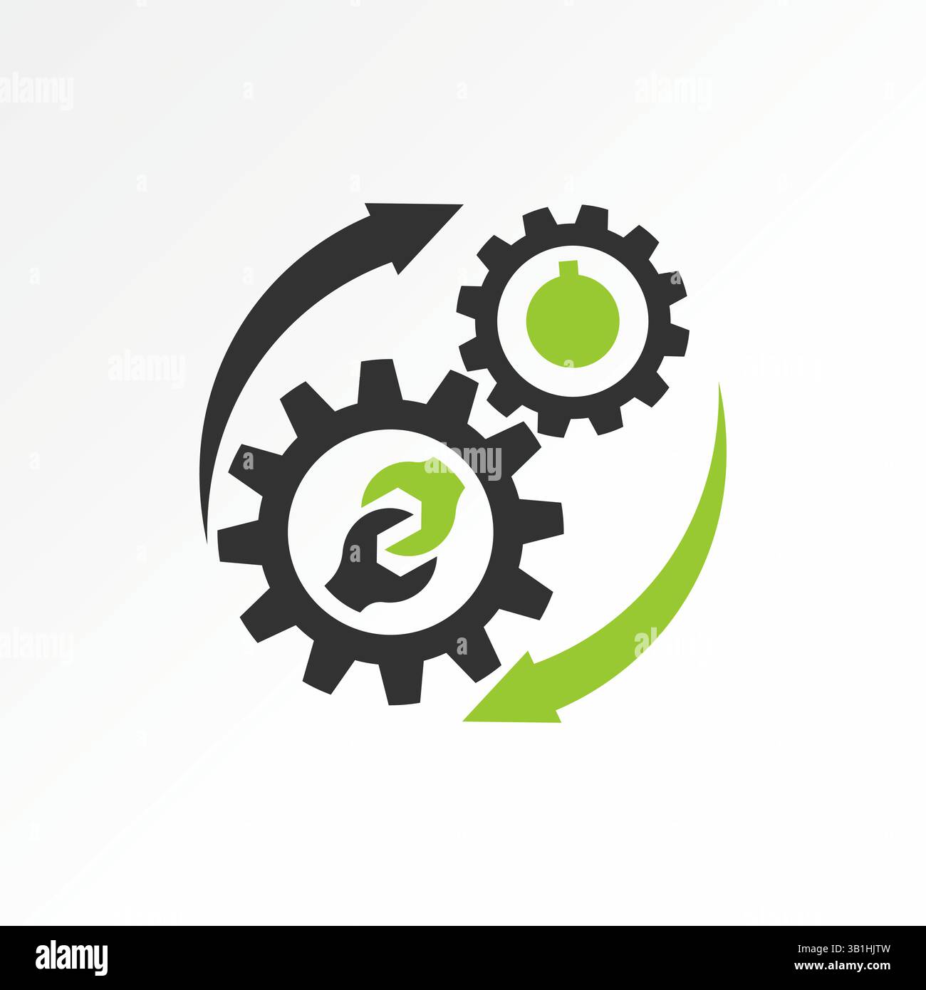 Conception de logo concept graphique créatif premium vecteur image stock top vendre machine à engrenages connectée clé flèche rotation ingénieur maintenance mécanique Illustration de Vecteur