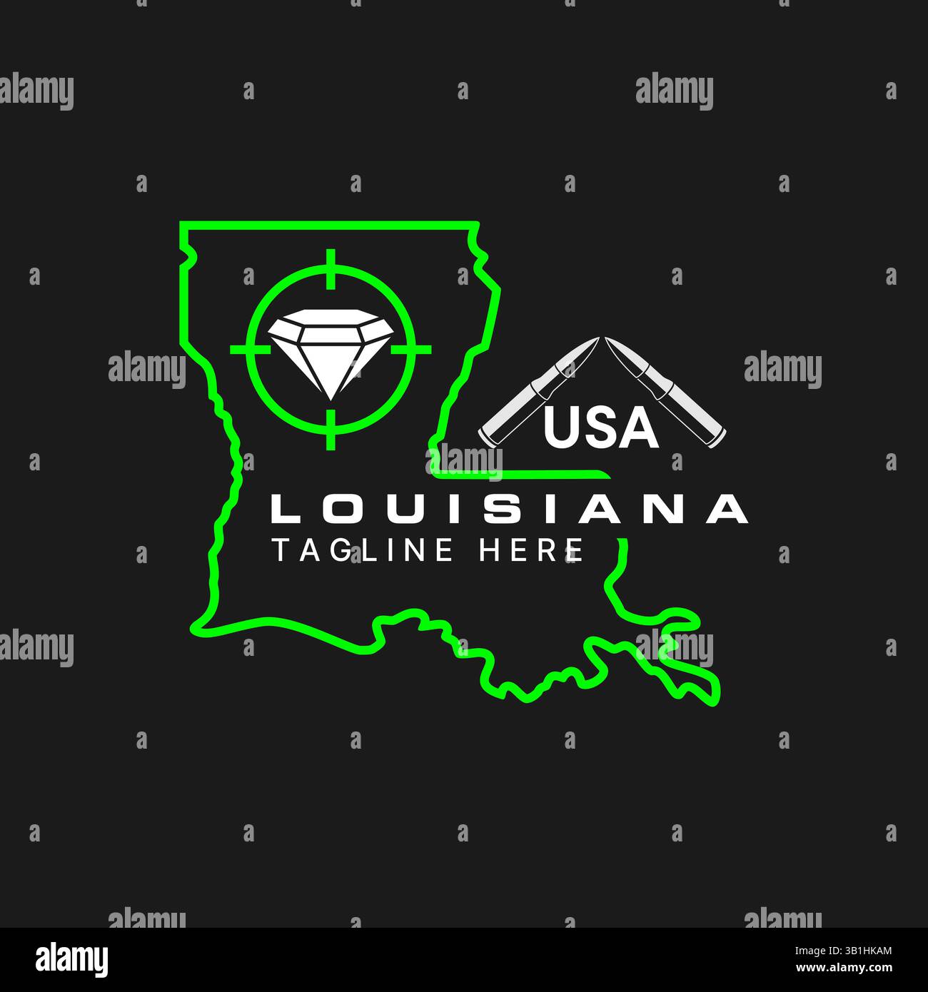 Conception de logo concept graphique créatif vecteur premium image stock top vendre cartes ligne Lousiana USA Target Diamond bijou tir balles accessoires boutique Illustration de Vecteur