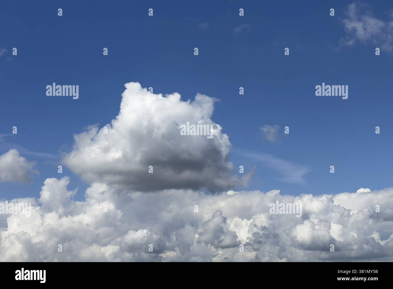 Sous la couche de nuages blancs Cumulus au-dessus formant cumulonimbus nuage, international Banque D'Images
