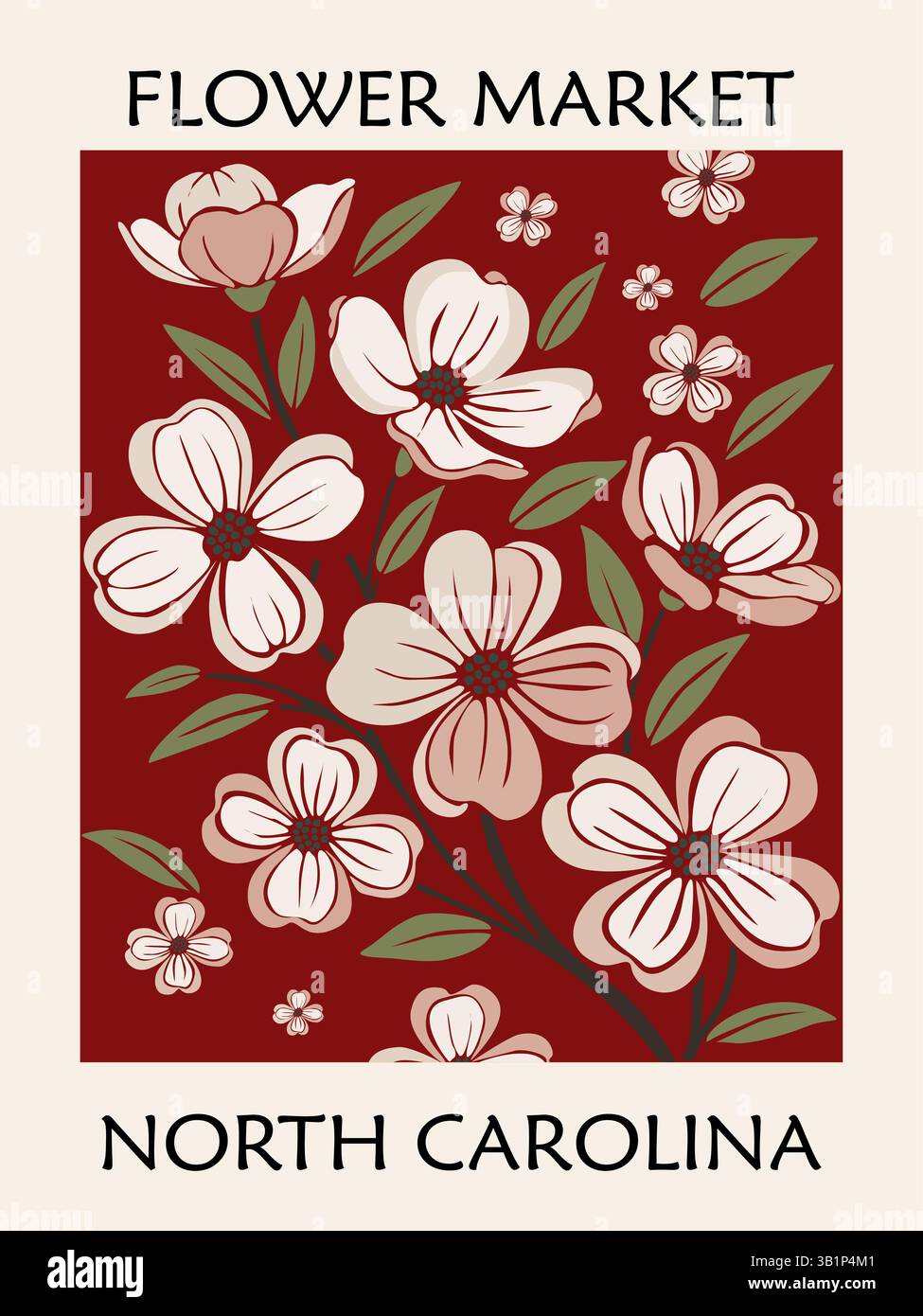 Affiche de marché aux fleurs North Carolina Dogwood Fleur Illustration de Vecteur