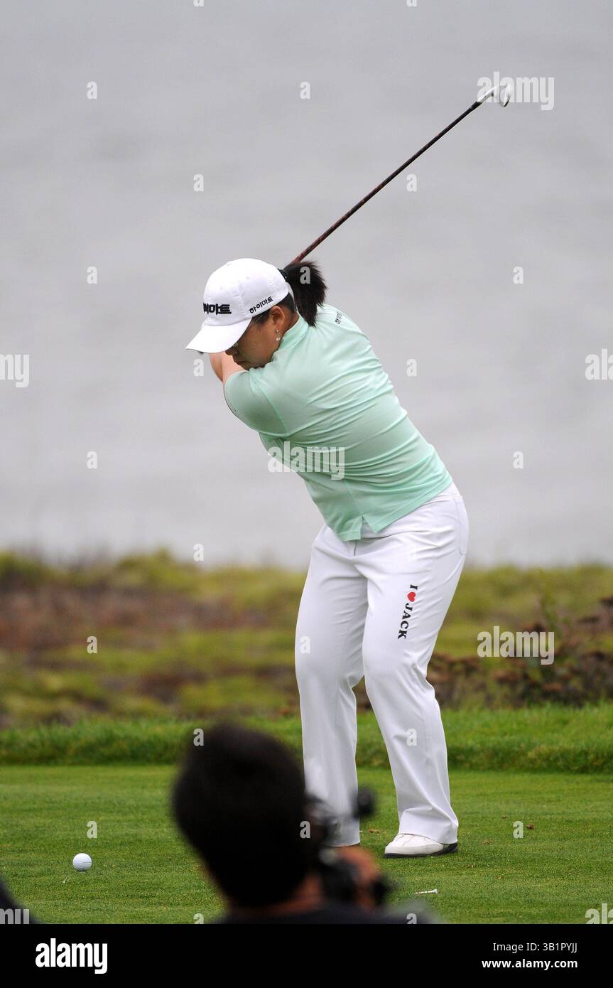 3 octobre 2008 : Ji-Yai Shin de Corée du Sud sur le 17e trou lors de la deuxième manche du Championnat du monde Samsung au Half Moon Bay Golf Links Ocean course à Half Moon Bay, Californie John Green/CSM Banque D'Images