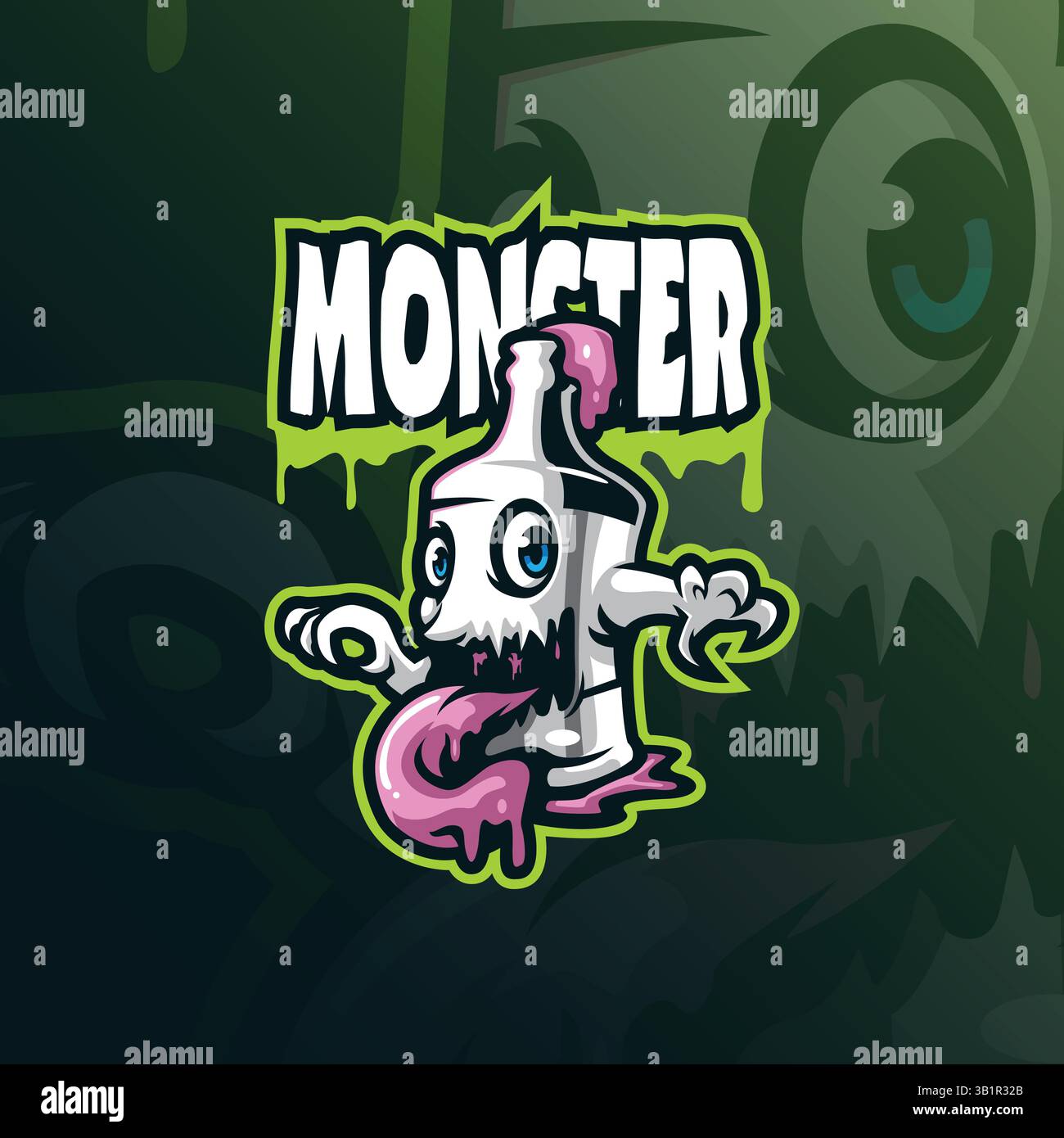 vecteur de conception de logo de mascotte monstre avec un style de concept d'illustration moderne pour l'impression de badge, d'emblème et de t-shirt. illustration monstre intelligente. Illustration de Vecteur