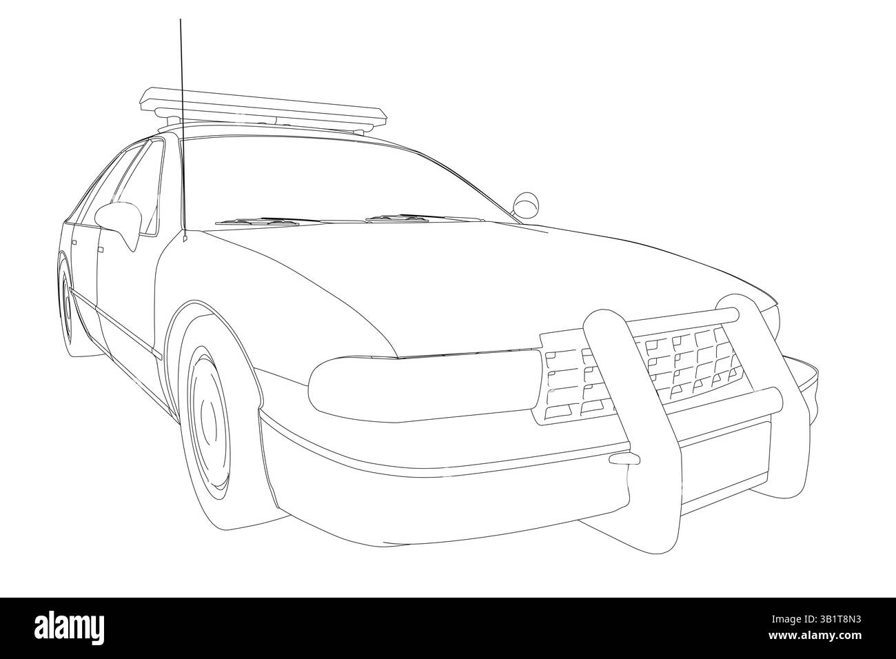 Une voiture de police avec une sirène sur le dessus. La voiture a une grande calandre noire sur le pare-chocs avant Illustration de Vecteur