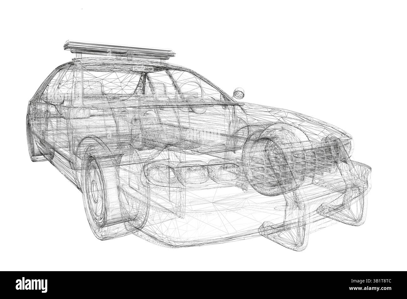 Une voiture avec une lumière de police dessus. La voiture est dessinée en noir et blanc Illustration de Vecteur