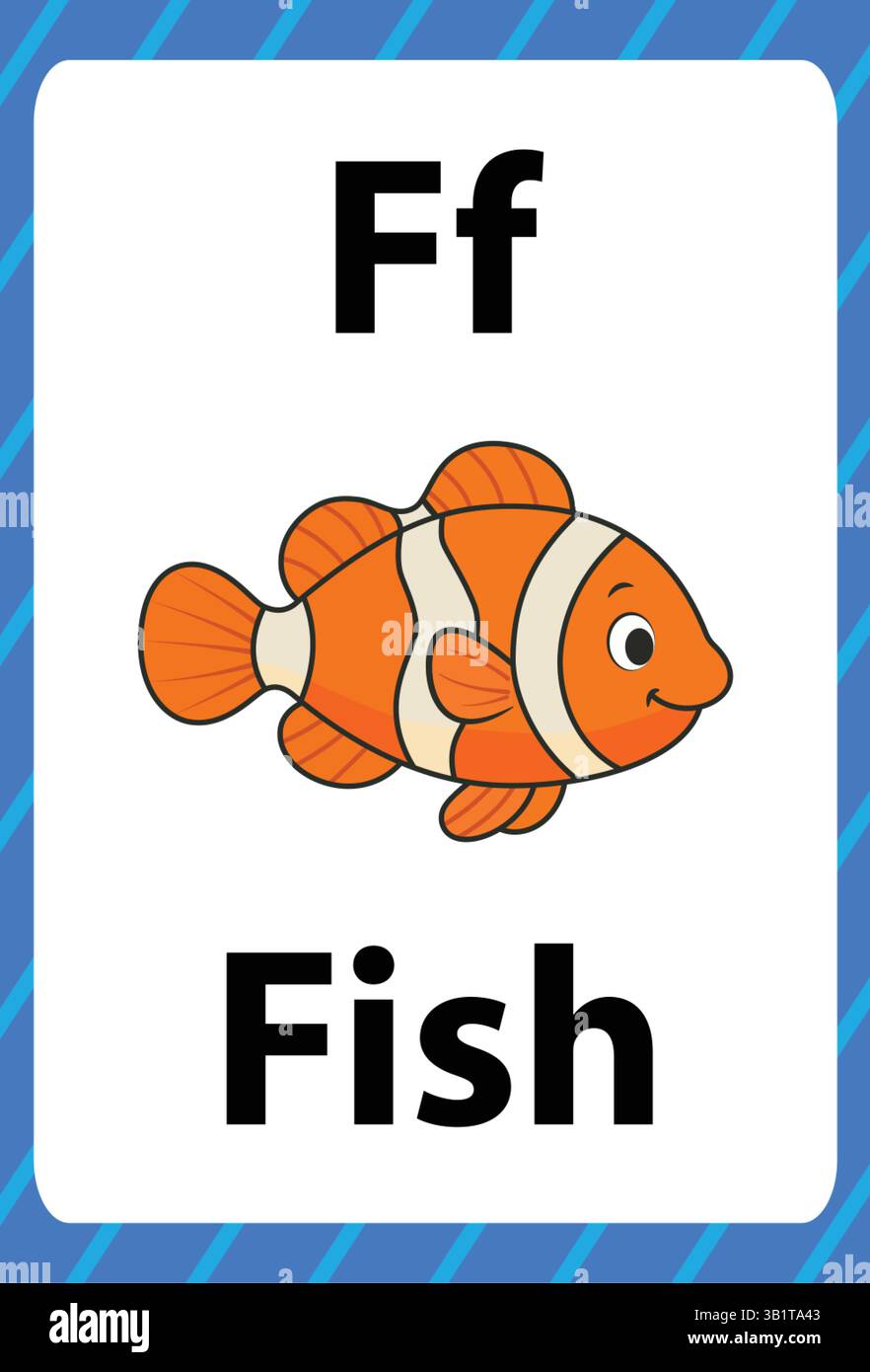 Flash Card Fish Letter F pour l'éducation des tout-petits et des enfants Illustration de Vecteur
