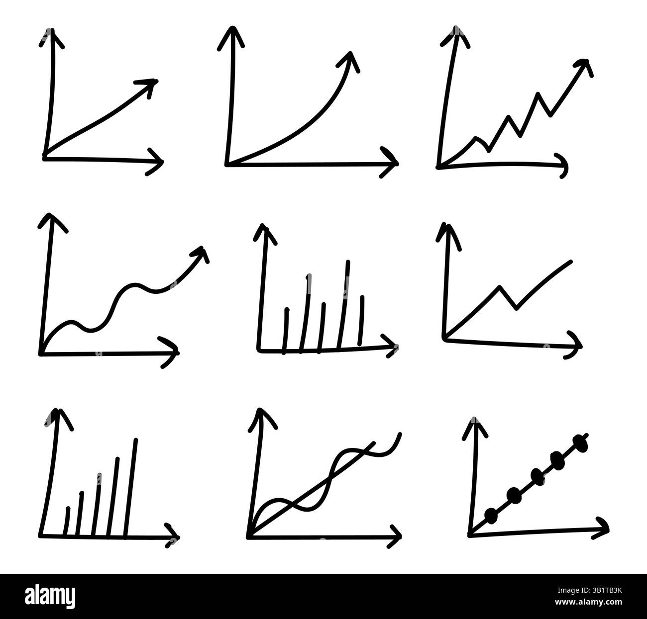 Collection de graphiques de flèche, stock, ventes, zigzag, graphiques à barres, set dessiné à la main Illustration de Vecteur