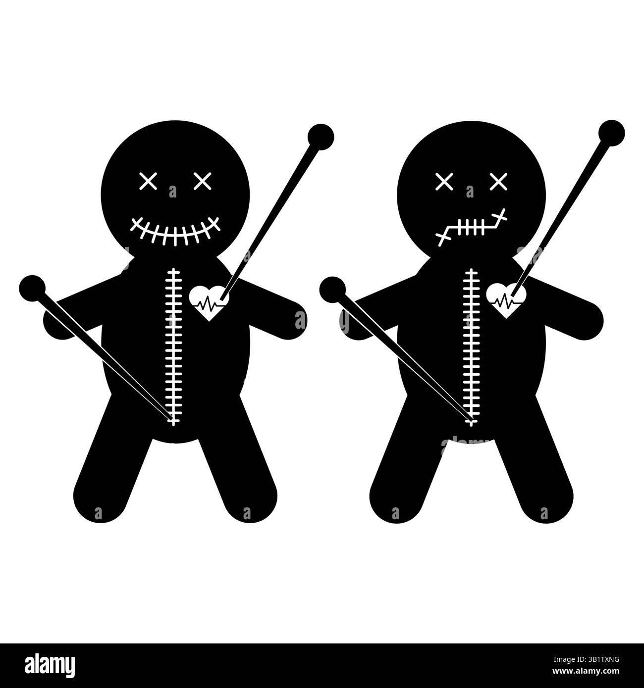 Ensemble d'icône de poupée Voodoo, jouet de mort d'halloween. Symbole magique de dessin animé, illustration vectorielle. Illustration de Vecteur