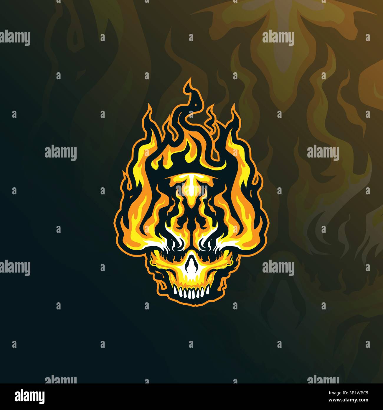 conception de logo de mascotte skull fire avec style de concept d'illustration moderne pour l'impression de badge, emblème et t-shirt. illustration de feu de crâne. Illustration de Vecteur