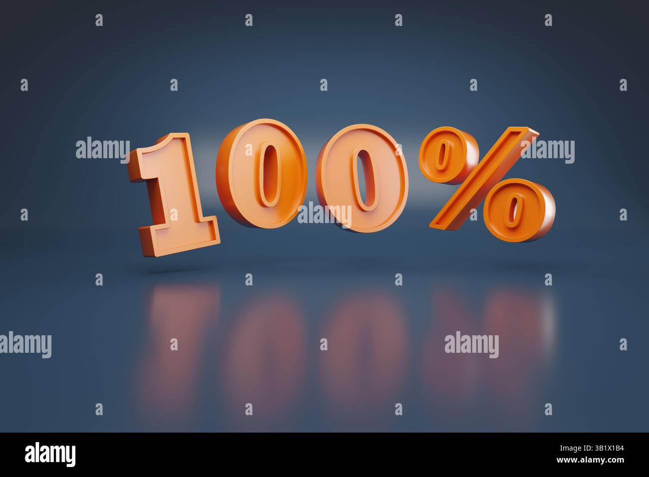 100 pour cent en trois dimensions sur fond bleu. Illustration 3D. Banque D'Images