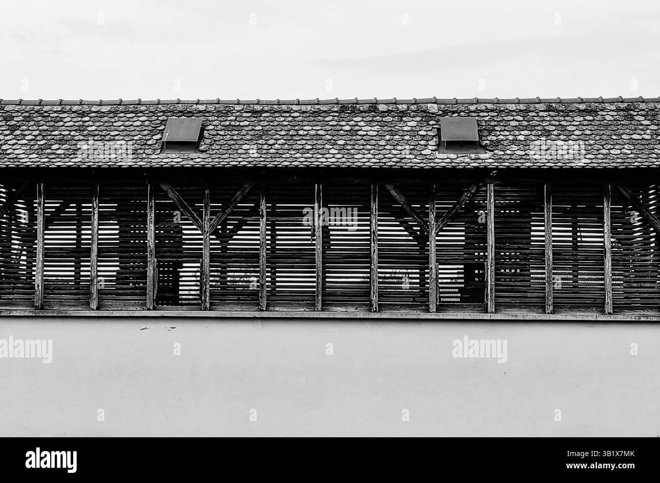 Abri rustique : Maison de cochon en bois dans le village Banque D'Images