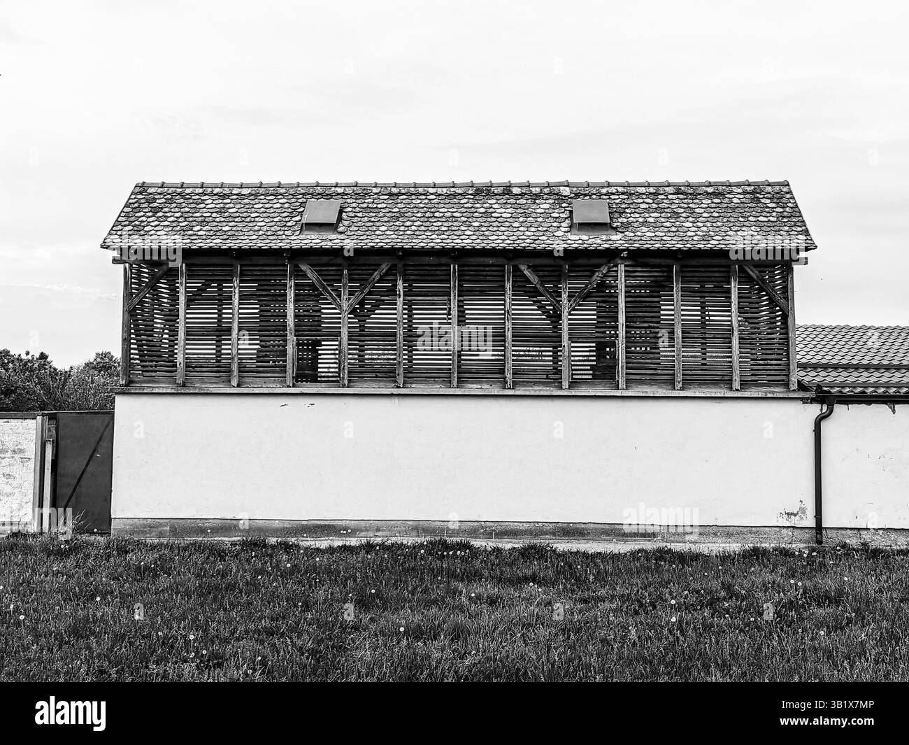 Abri rustique : Maison de cochon en bois dans le village Banque D'Images