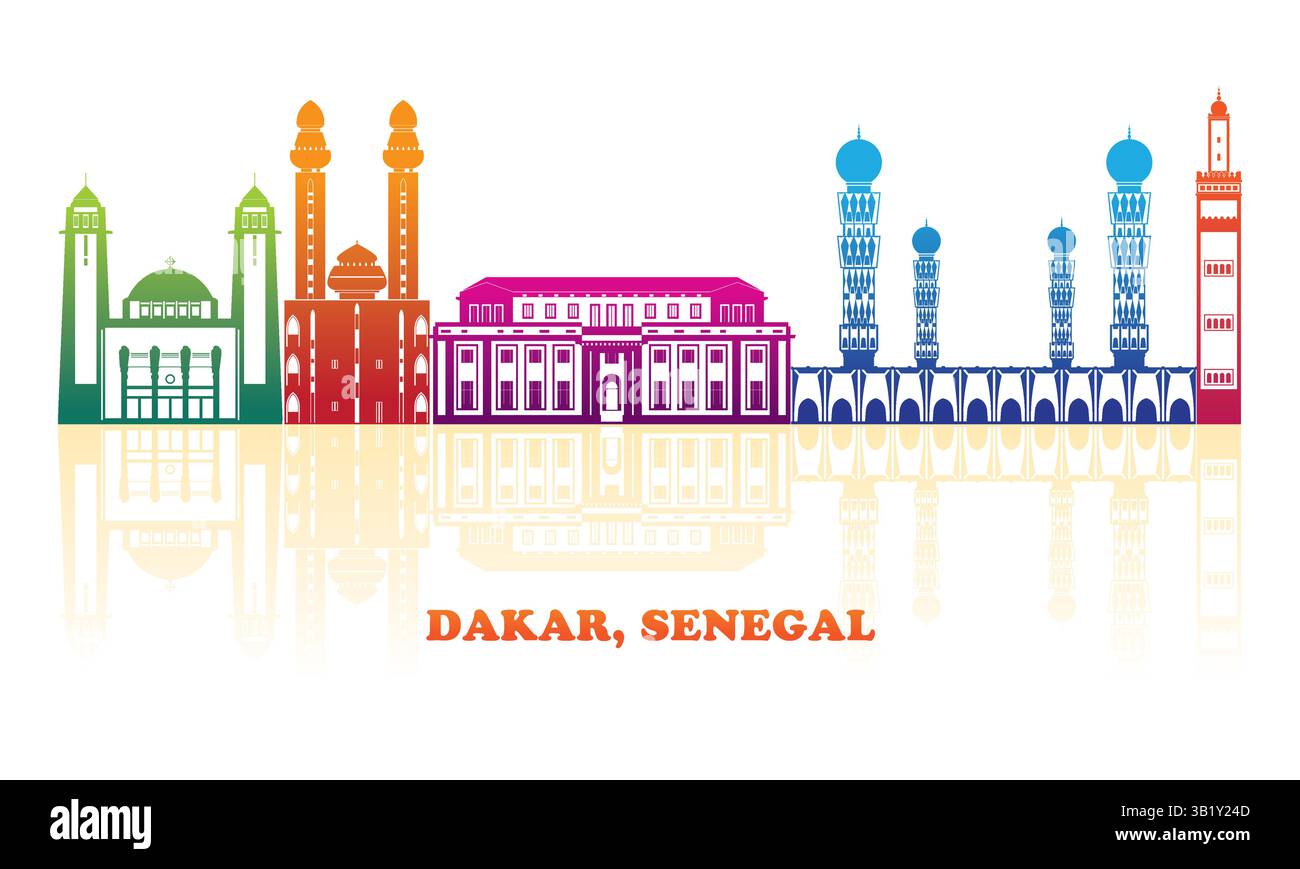 Panorama coloré Skyline de la ville de Dakar, Sénégal - illustration vectorielle Illustration de Vecteur