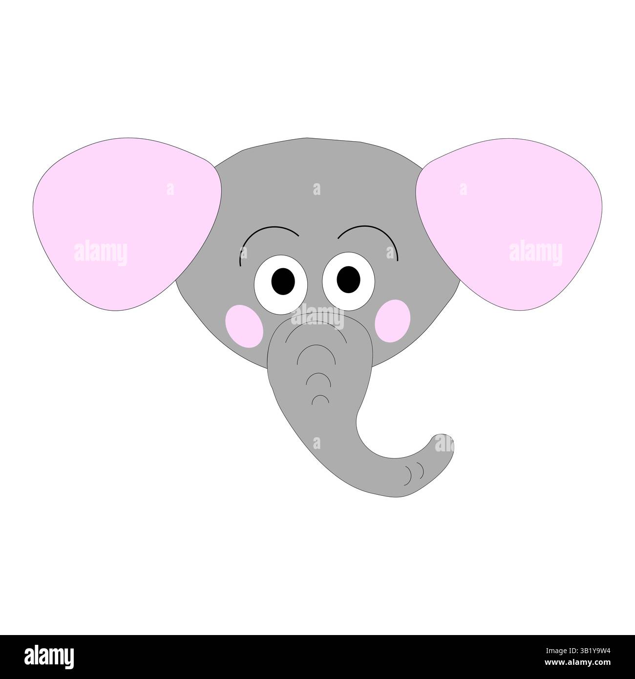 Icône de tête d'éléphant. Détail oreille rose. Visage de dessin animé gris. Dessin d'animaux vectoriels. Illustration de Vecteur