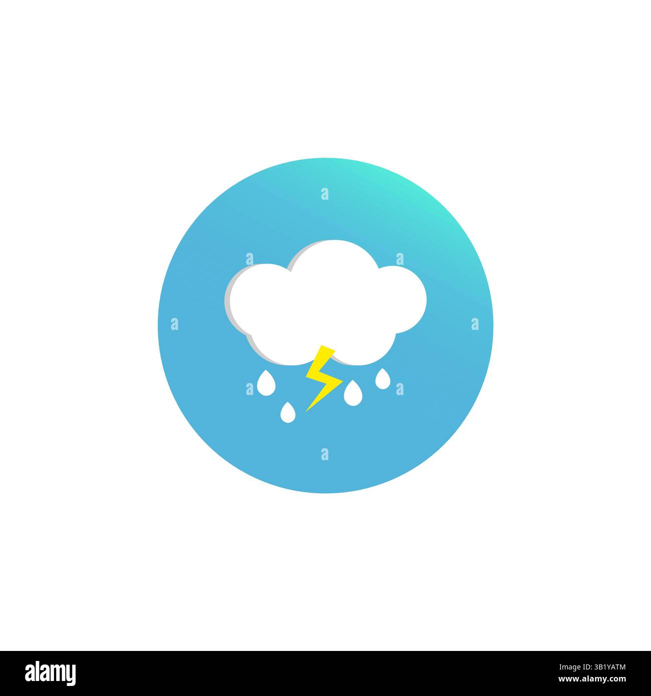 Icône de nuage de tempête. Vecteur de tonnerre de pluie. Symbole météo éclair. Fond rond bleu. Illustration de Vecteur
