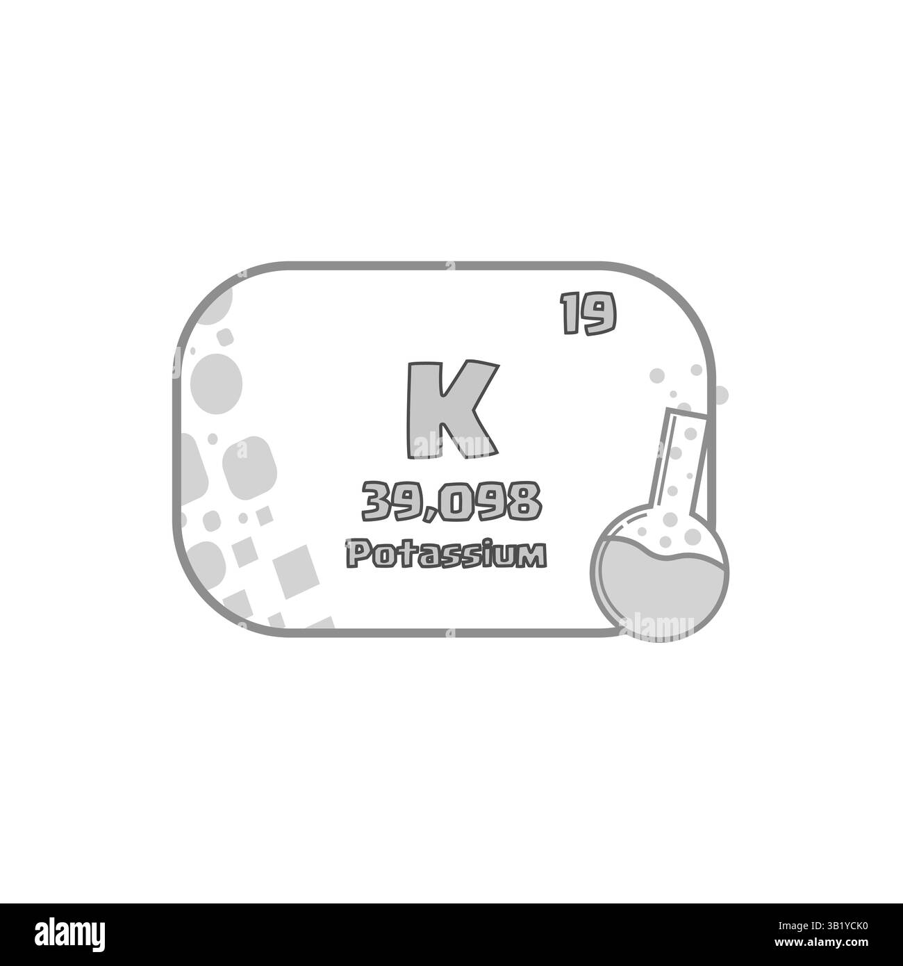 Symbole chimique K. Icône de l'élément potassium. Numéro atomique dix-neuf. Bloc de science vectorielle. Illustration de Vecteur