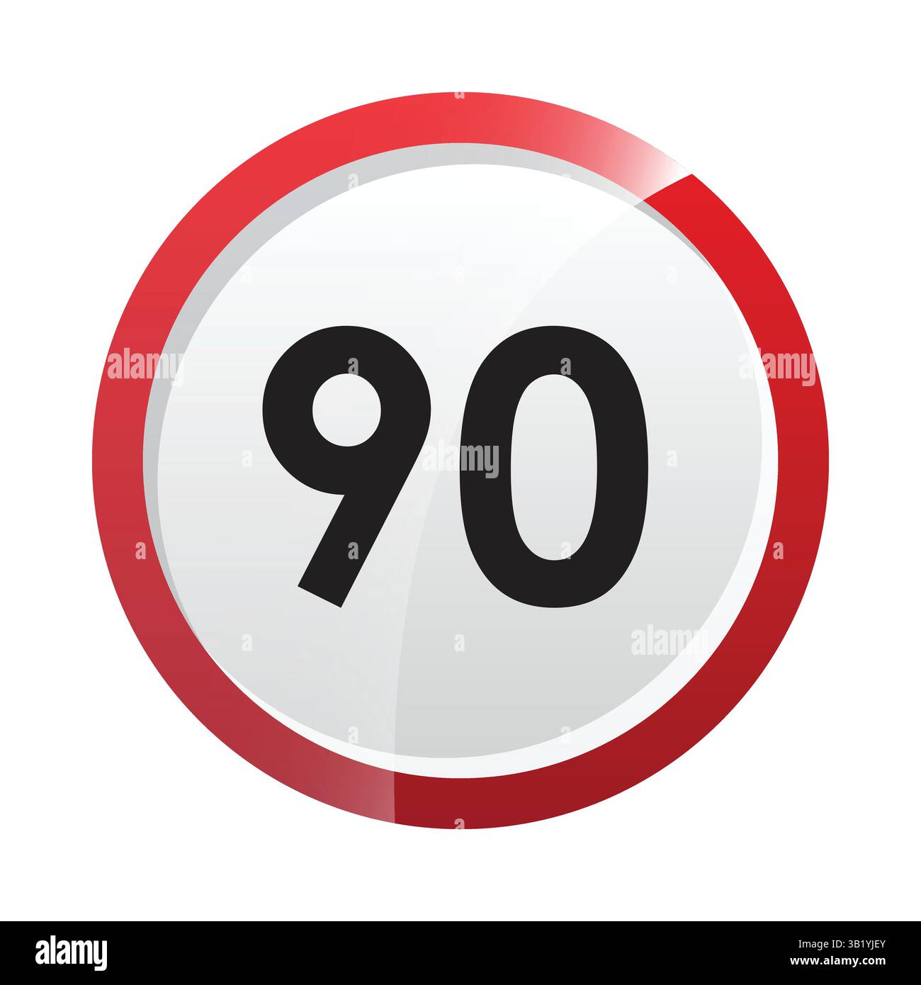Panneau de limitation de vitesse 90 – panneau de signalisation circulaire rouge indiquant la vitesse maximale de 90 km/h ou mph pour la sécurité routière, la réglementation routière Illustration de Vecteur