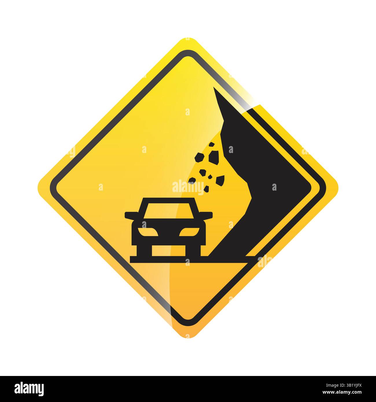 Panneau d'avertissement de chute de roches – panneau de signalisation jaune en forme de losange indiquant la zone de risque de chute de roches pour les conducteurs, symbole d'avertissement de sécurité routière Illustration de Vecteur