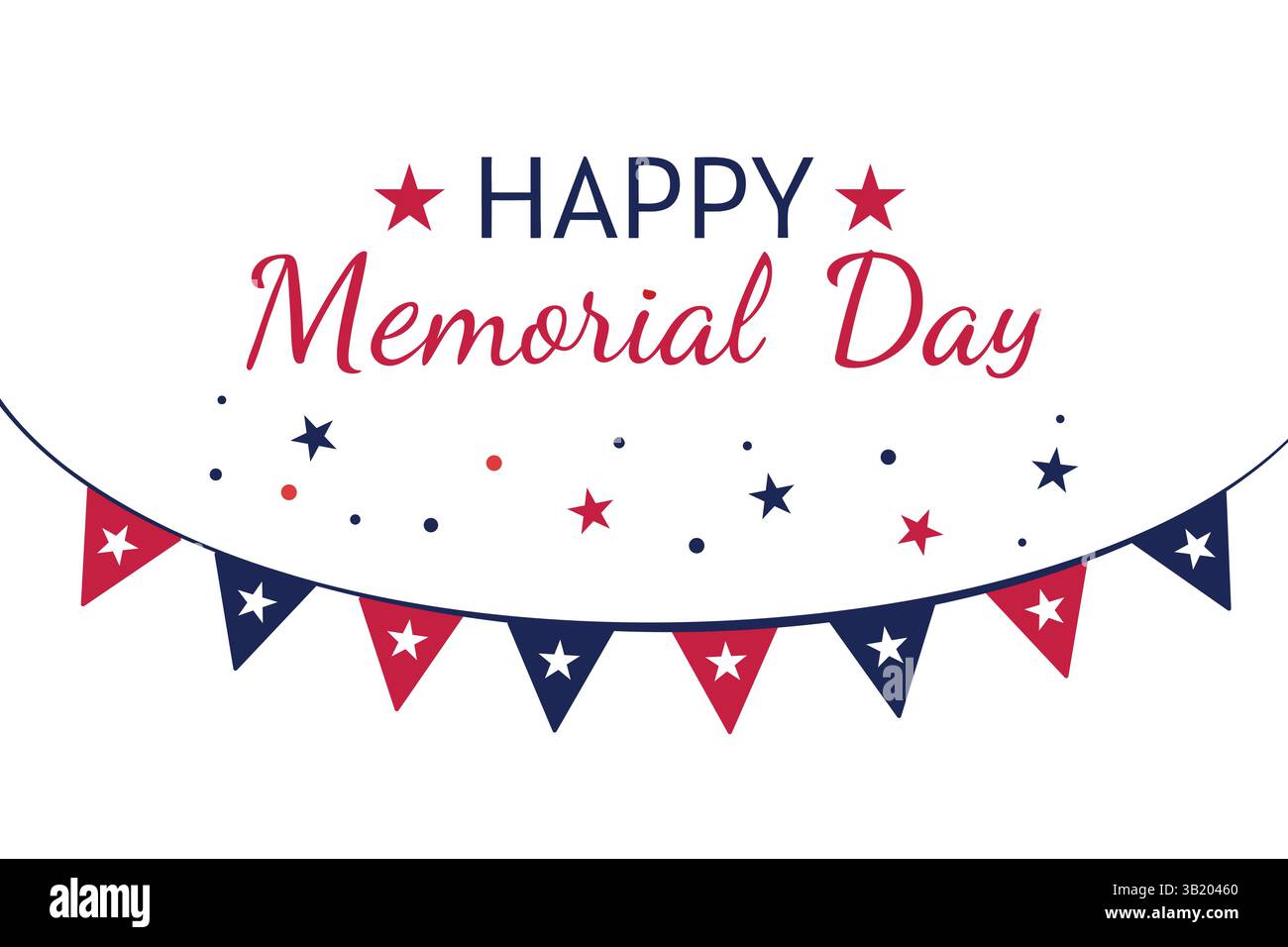 Bonne bannière de jour du souvenir avec des étoiles de guirlande rouge et bleue sur fond blanc illustrations graphiques vectorielles Illustration de Vecteur