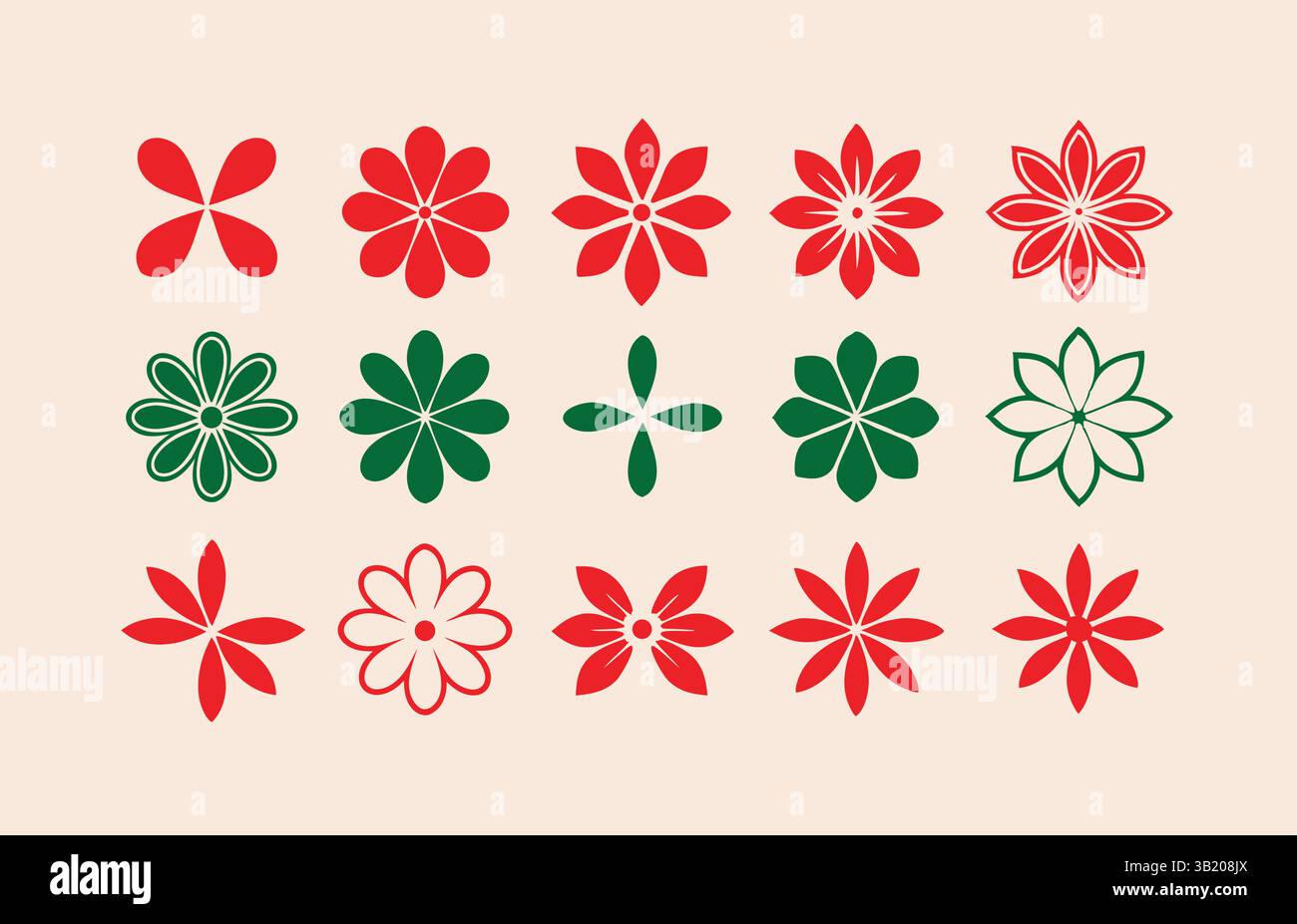 Ensemble de fleurs géométriques vibrantes : graphiques vectoriels floraux modernes pour les projets de conception créative abstrait, décoratif, coloré Illustration de Vecteur