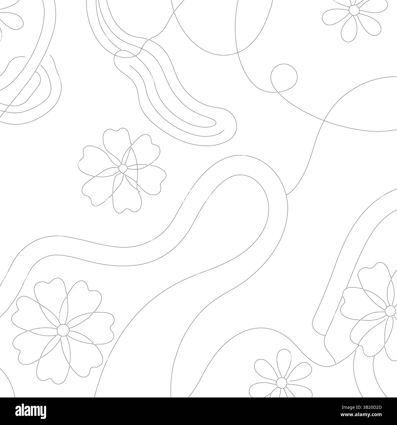Abstrait Floral Line Art Seamless Pattern : contours continus délicats de fleurs et de courbes Illustration de Vecteur