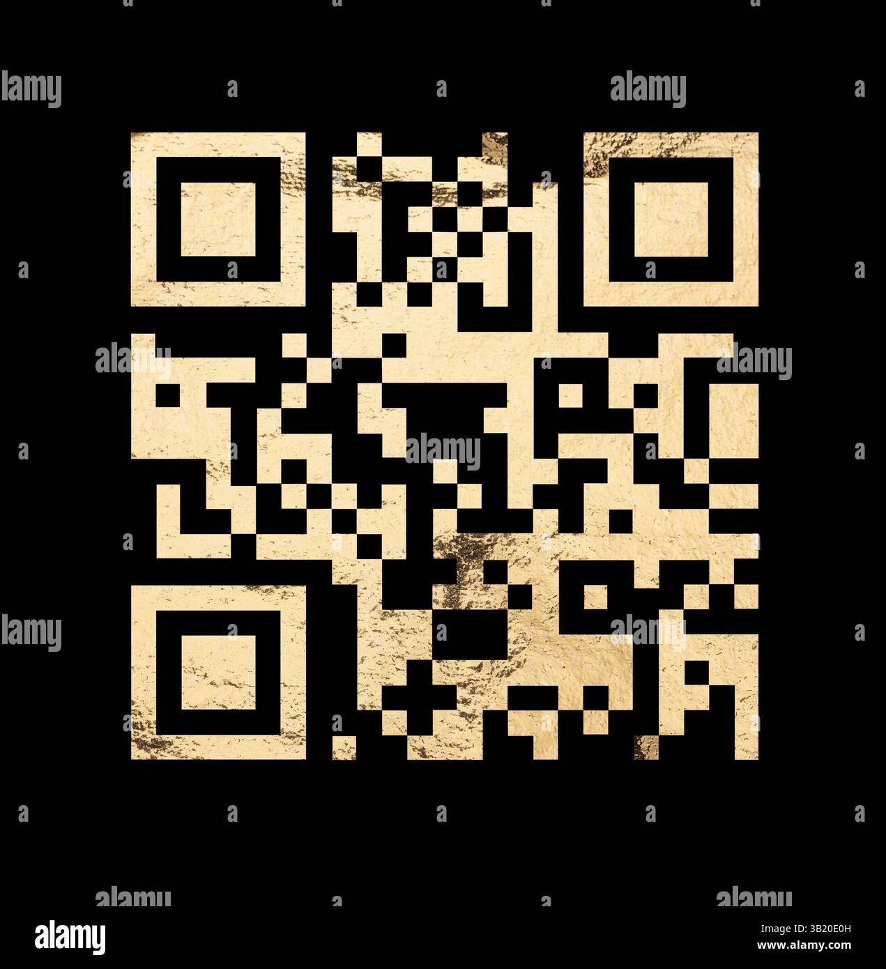 QR code avec motif feuille dorée. Modèle carré élégant pour le paiement numérique, scanner, étiquette, étiquette, lien, partage mobile, concept technologique, accès internet, re Banque D'Images