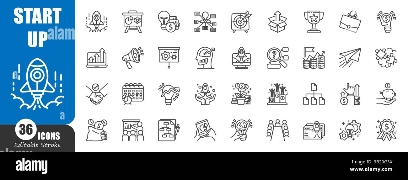 Démarrage . Icône de plan d'activité . Contour modifiable . Vecteur . Illustration de Vecteur