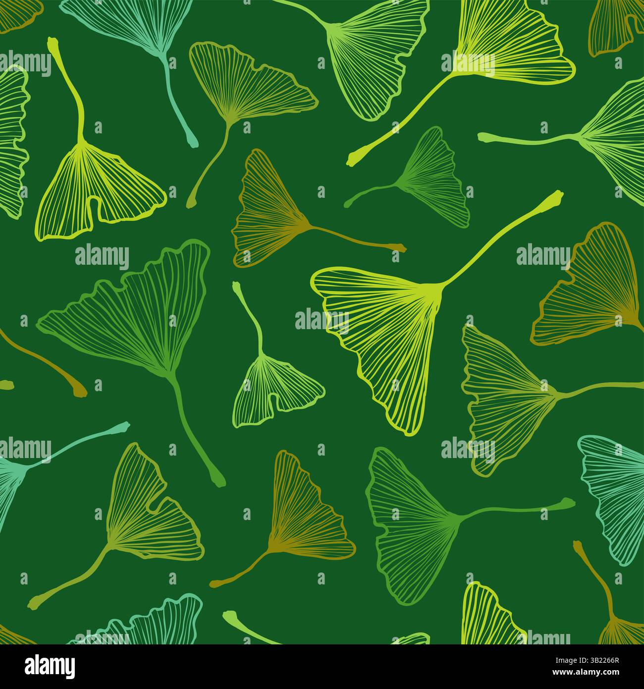 Modèle Vector vintage sans couture avec feuille de ginkgo biloba. Motif floral rétro vectoriel avec des feuilles vertes de ginkgo biloba Illustration de Vecteur